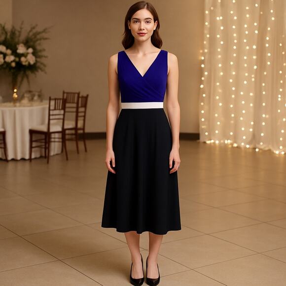 Lauren Ralph Lauren Dress Women's Sz 4 Davie Day Surplice Colorblock Blue White - Picture 1 of 8